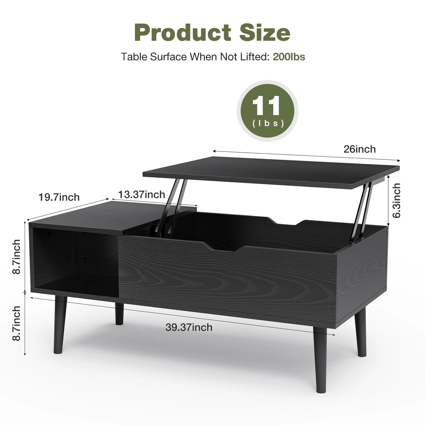 JHK Lift Top Coffee Table With Storage Shelf And Adjustable