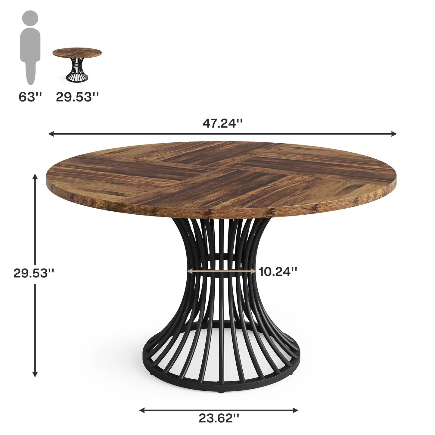 Tribesigns Round Dining Table For 4-6 People Industrial Farmhouse Kitchen