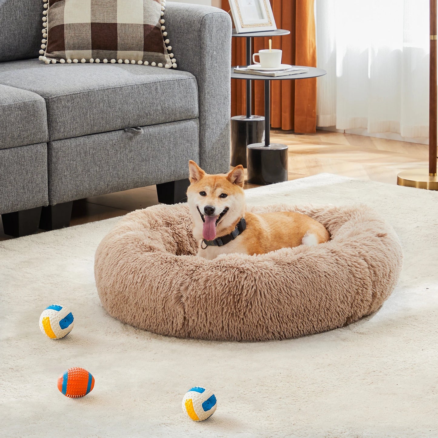 JHK Plush Faux Fur Calming Dog Bed For Home Comfort