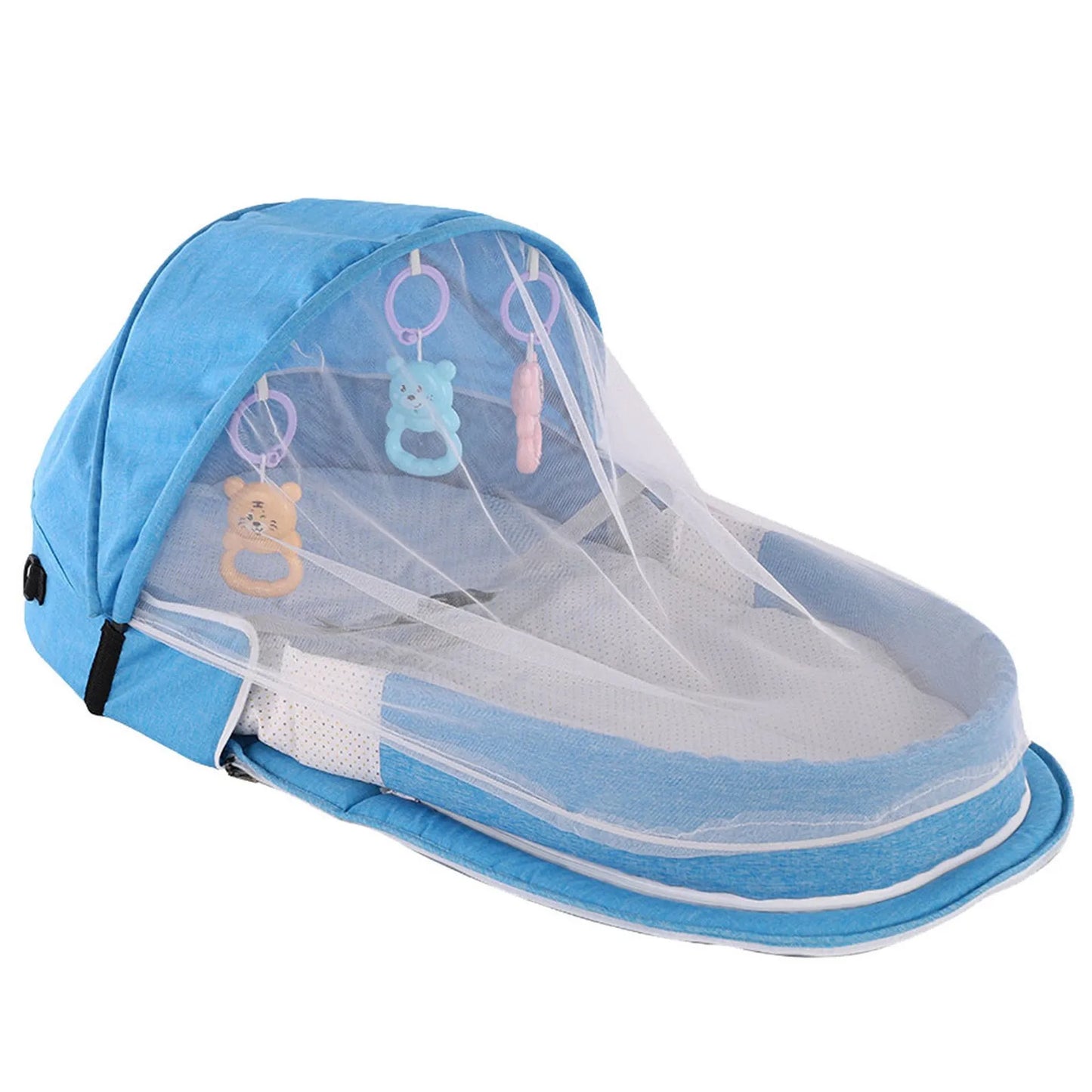 Portable Folding Baby Bed Crib With Net And Awning