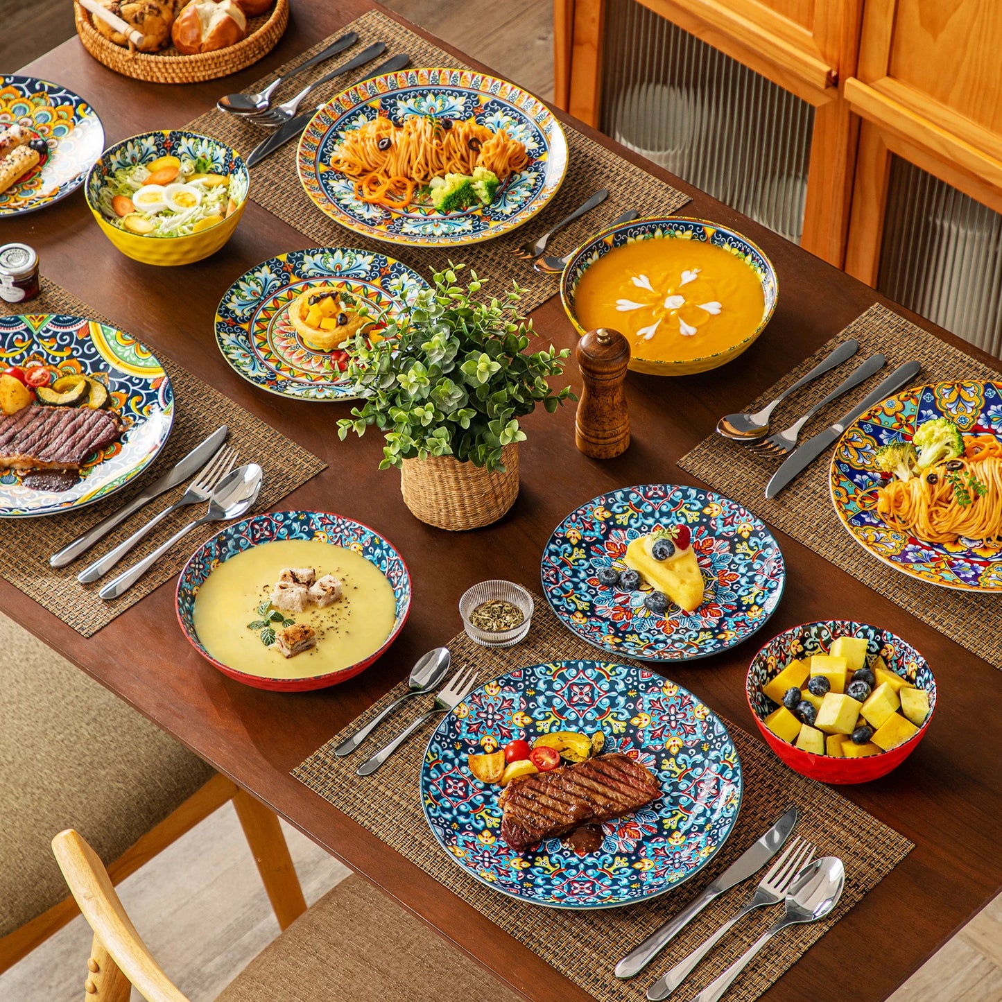 Malacasa Ceramic Dinnerware Set Bohemian Style Stoneware
