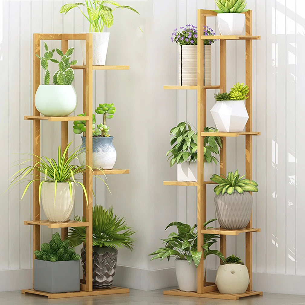 Bamboo 6 Tier Plant Stand Vertical Rack For Indoor Outdoor