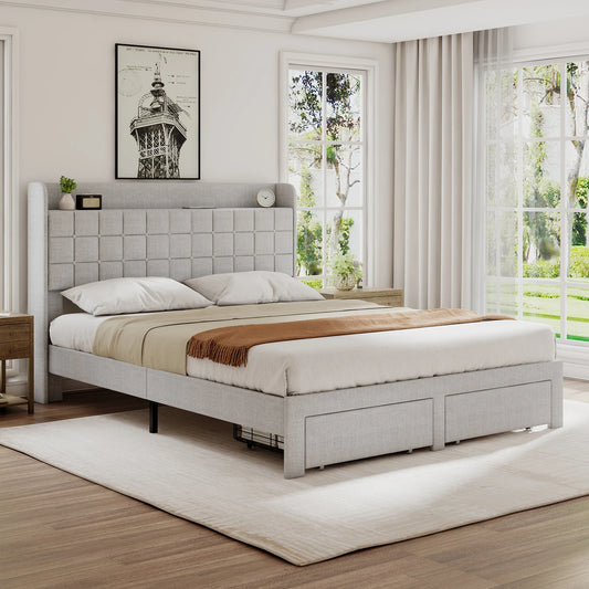 MCQ Bed Frame With Headboard And 2 Underbed Storage Drawers