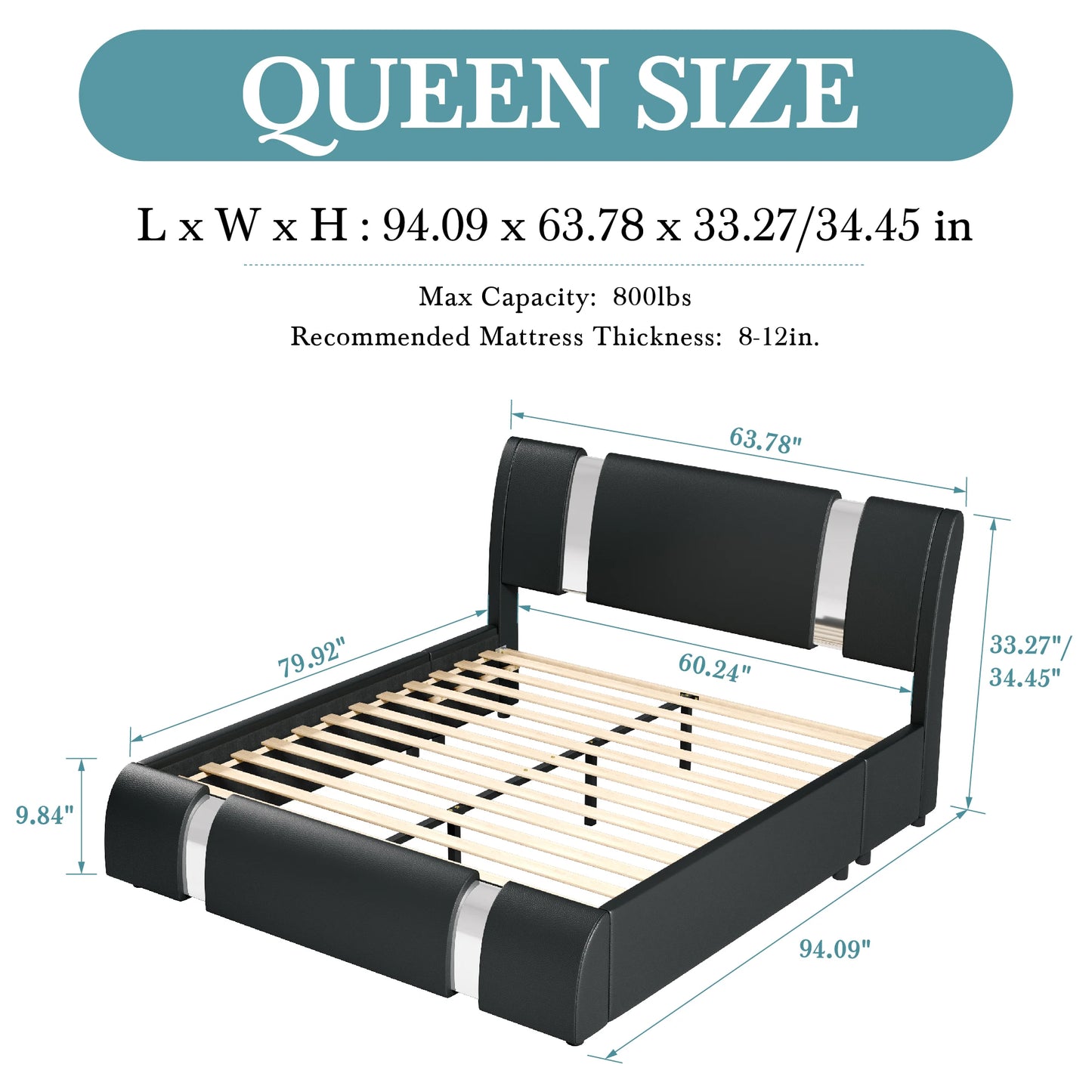 Hoomic Modern Faux Leather Platform Bed Frame With Iron Accents