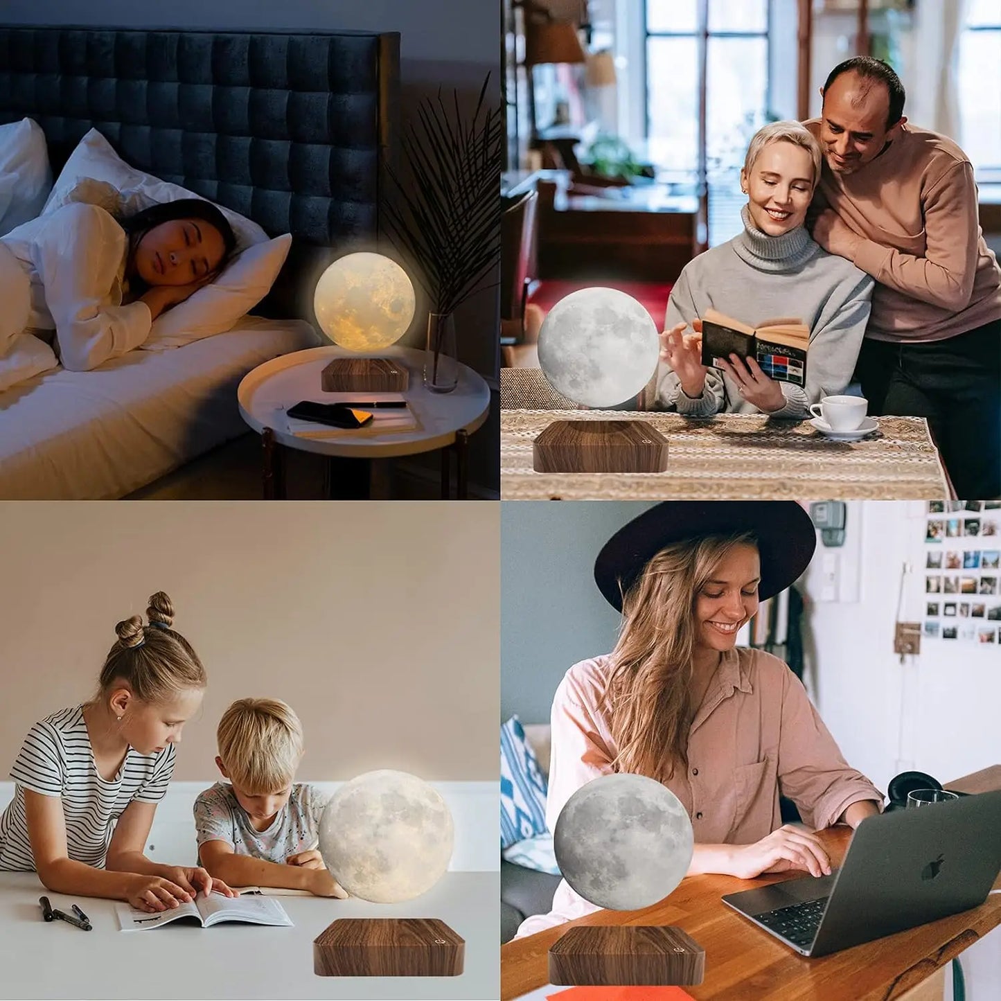 Mexllex Magnetic Floating Moon Lamp With Wooden Base, 3 Color Temperature LEDs