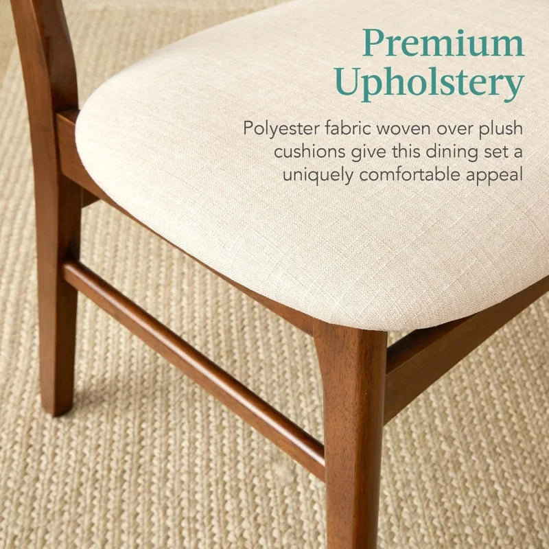 Mid Modern Wooden Dining Table With Upholstered Chairs Rubberwood Set