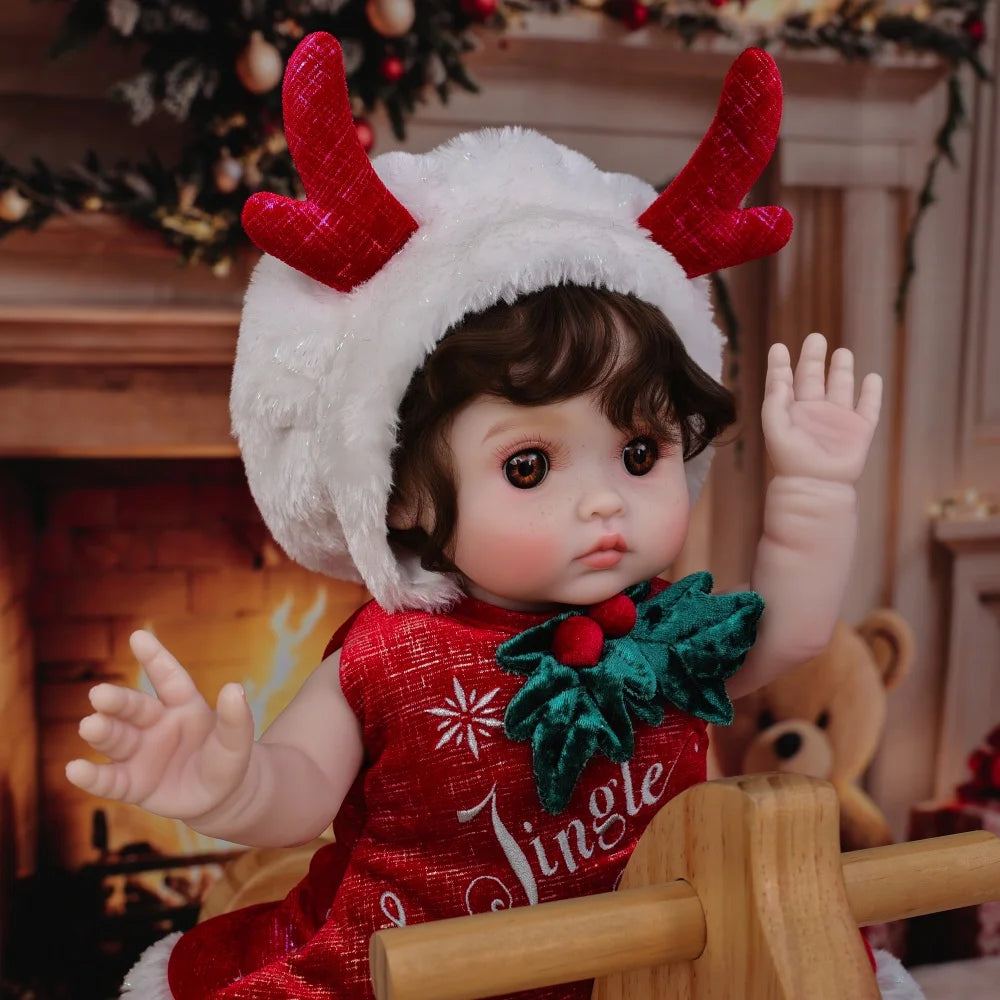 Cloveray Vinyl Christmas Reindeer Reborn Baby Doll With Freckles
