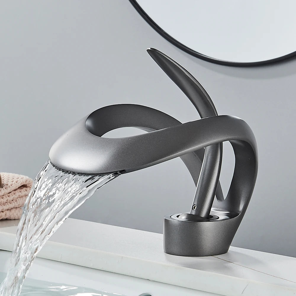 Rozin Basin Faucet Waterfall Deck Mounted Hot Cold Mixer