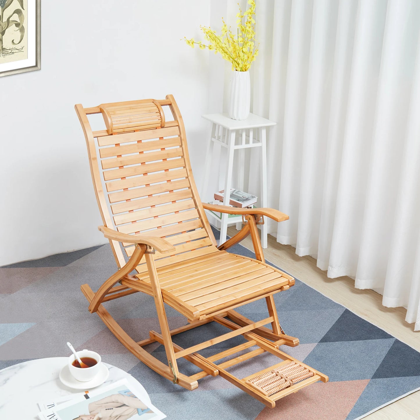 Bamboo Heavy Duty Folding Rocking Chair for Indoor Outdoor Use
