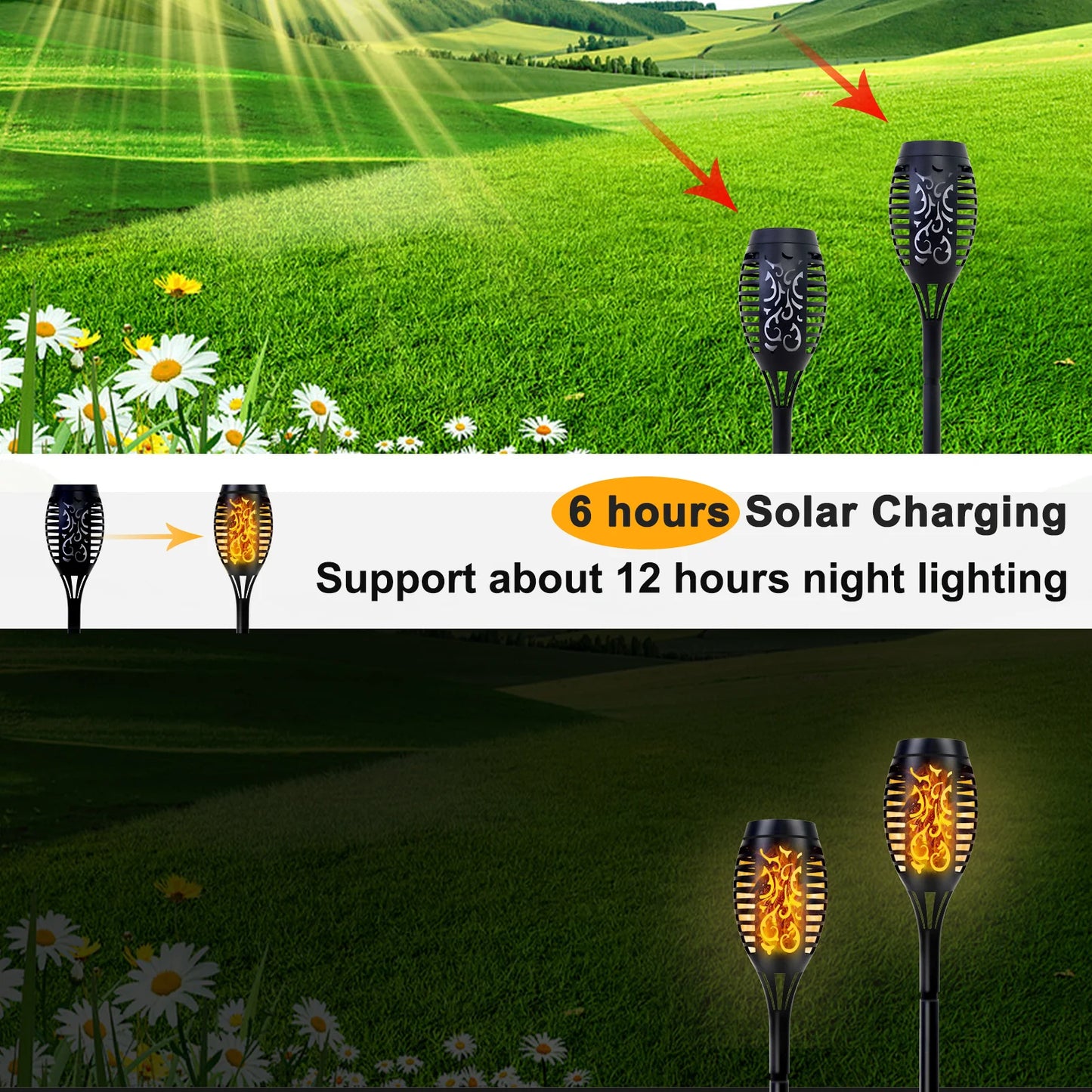 Solar Torch Lights With Flickering Flame Waterproof LED Garden Path