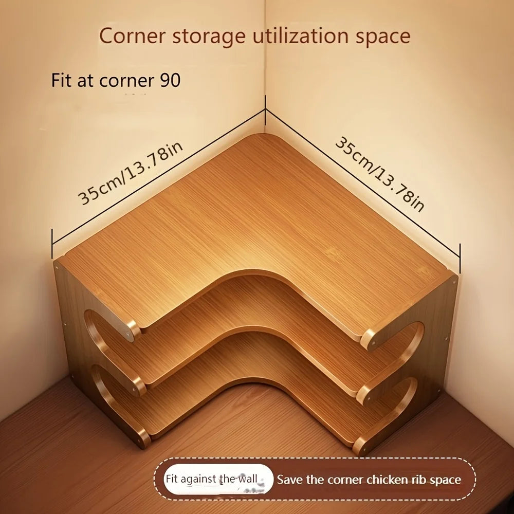 Three Tier Bamboo Corner Desk Shelf Natural Wood Organizer