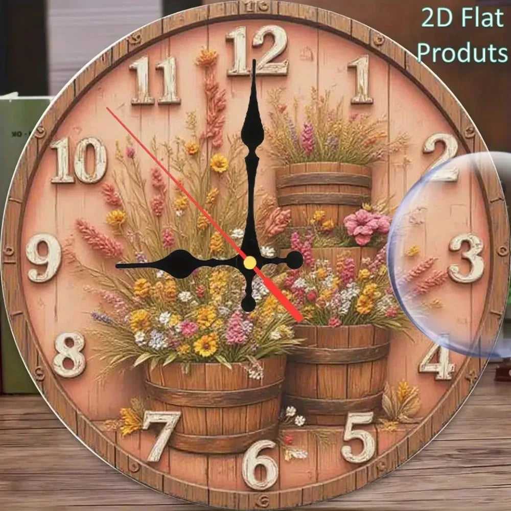 YTYIN Vintage Rustic Farmhouse Wall Clock With Floral Wooden Design
