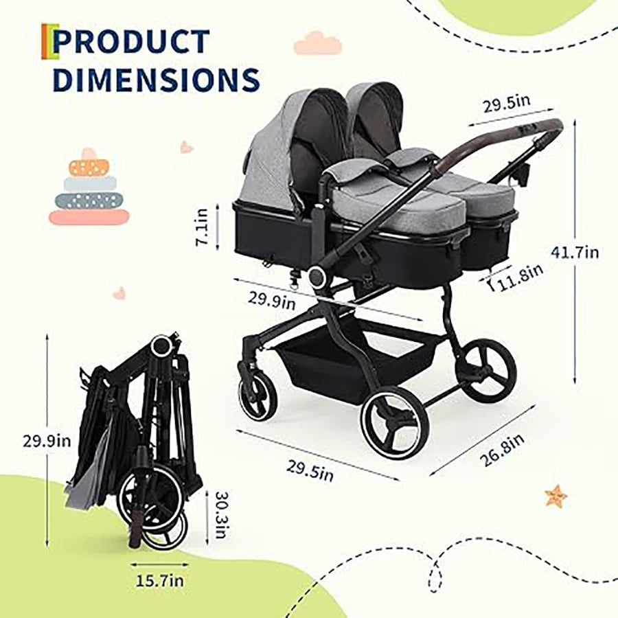 Twin Stroller For Newborn And Toddler Lightweight Tandem Fold