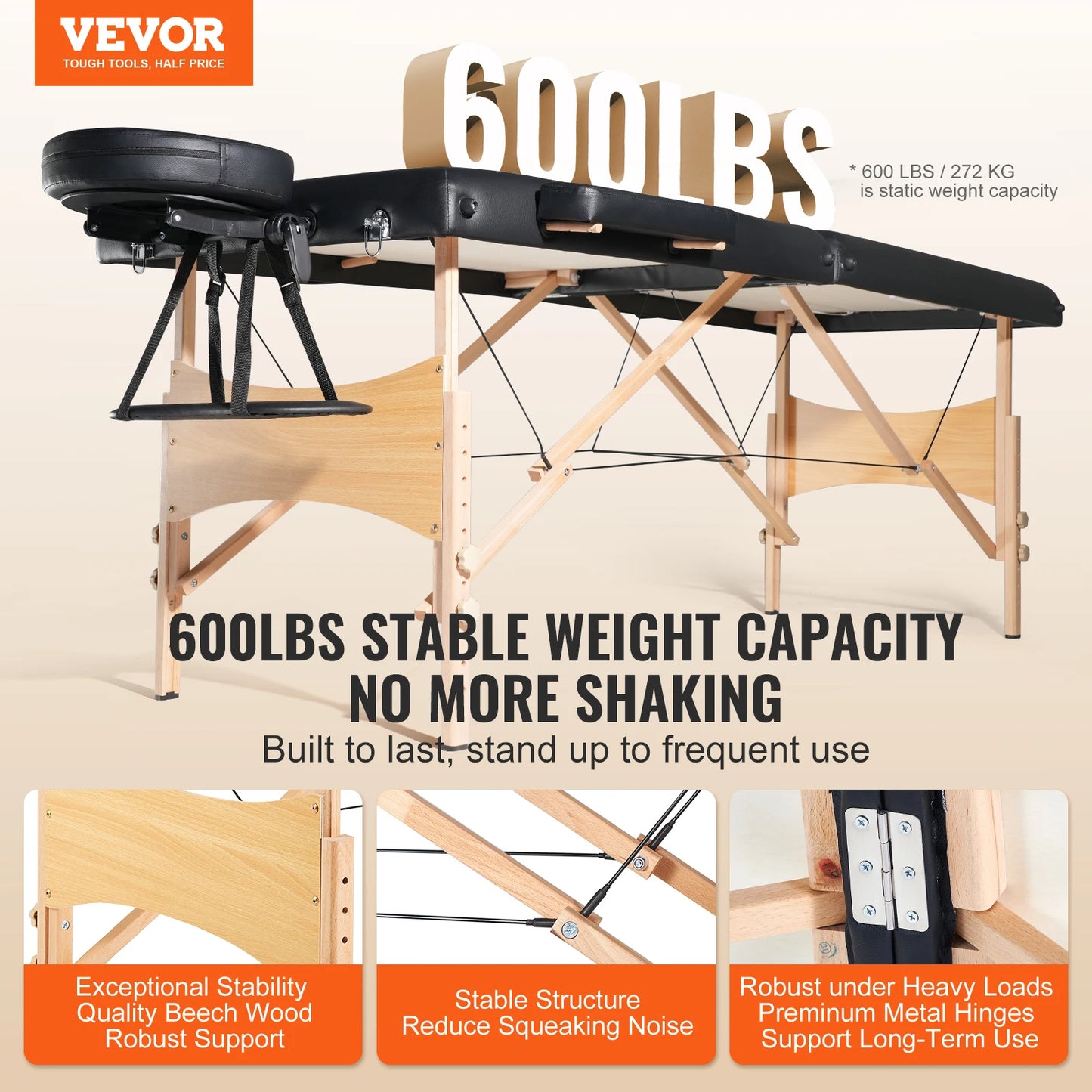 VEVOR Adjustable Folding Massage Table For Salon Spa Therapy