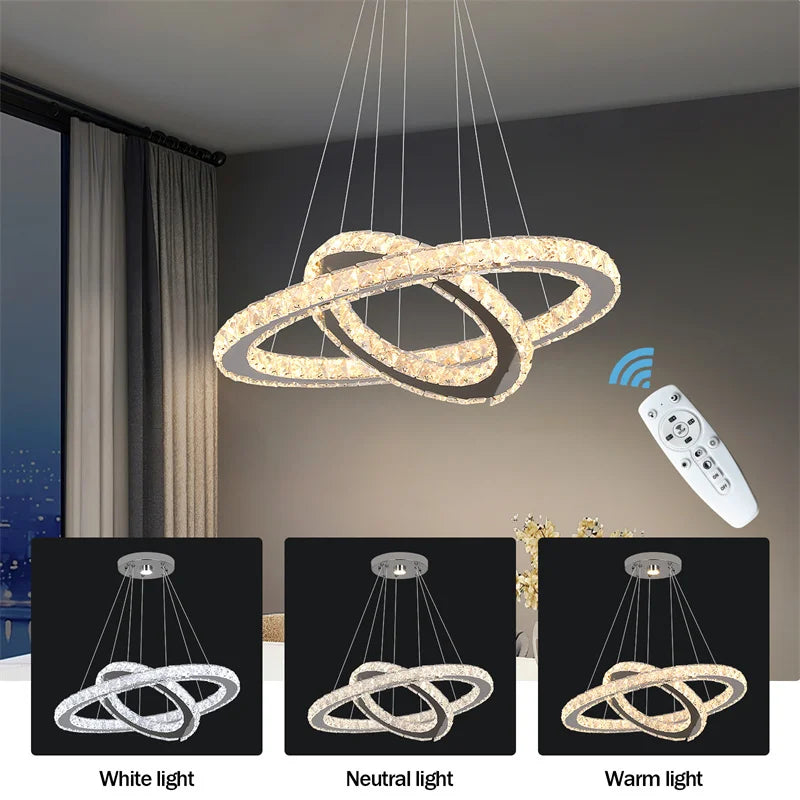 GreeLustr Modern Stainless Steel Crystal Pendant Chandelier Dining Room