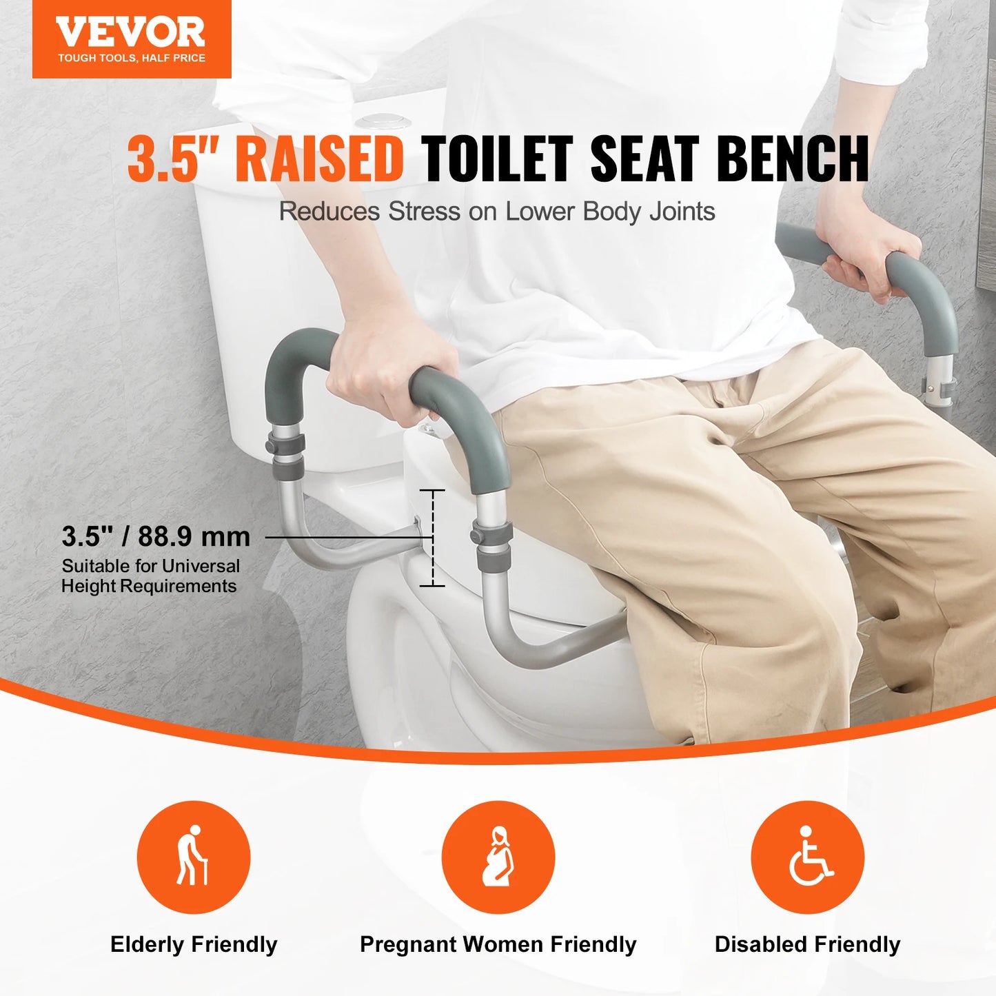 SucceBuy Raised Toilet Seat With Aluminum Handrail, 300 Lb Capacity