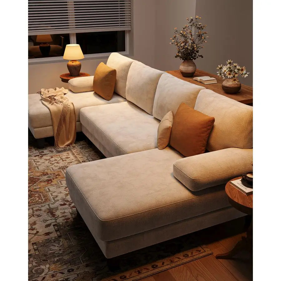 MBVM UShaped Sectional Sofa 112Inch With Double Chaise Warm White