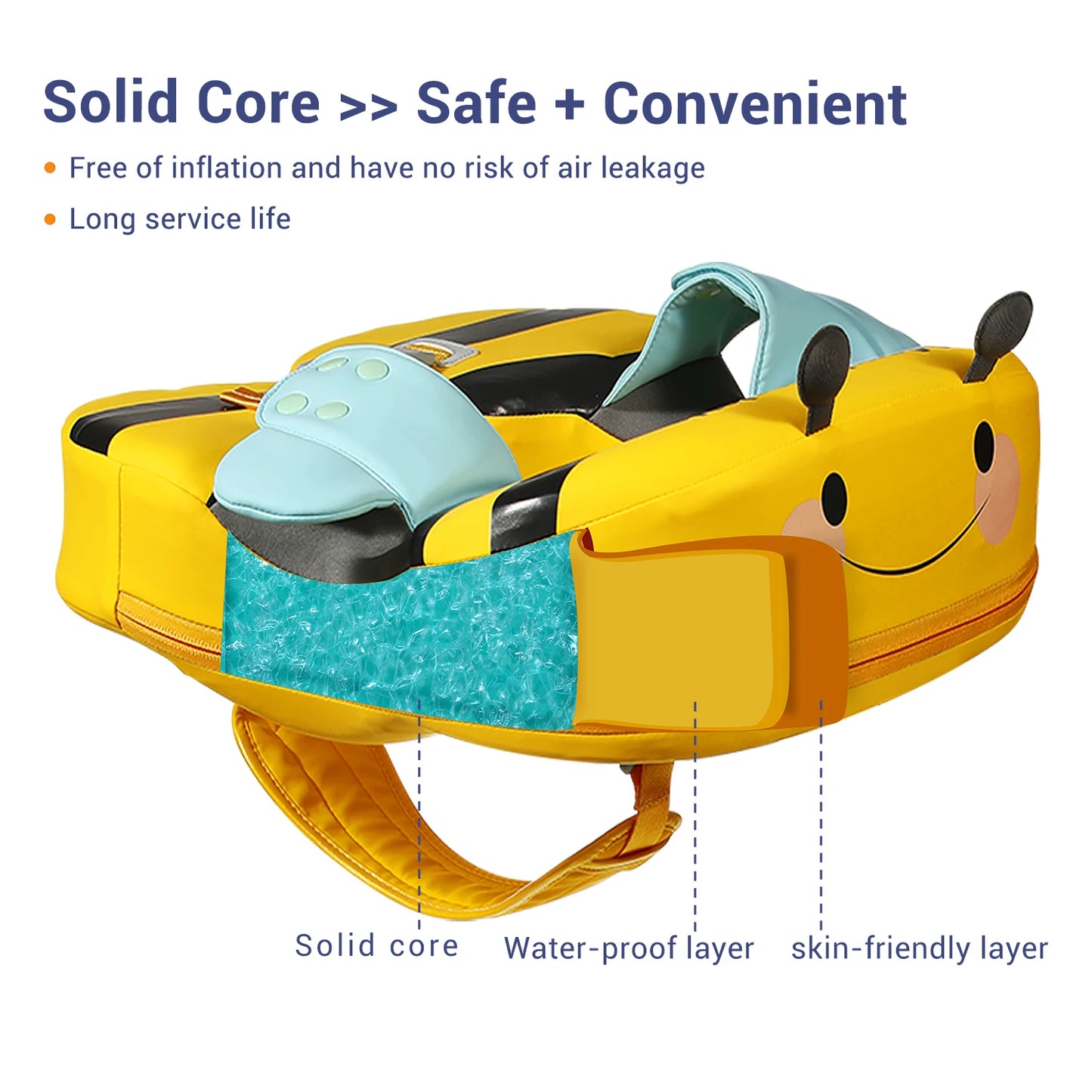Mambobaby Baby Float With Sunshade And Crotch Strap Inflation Free Core
