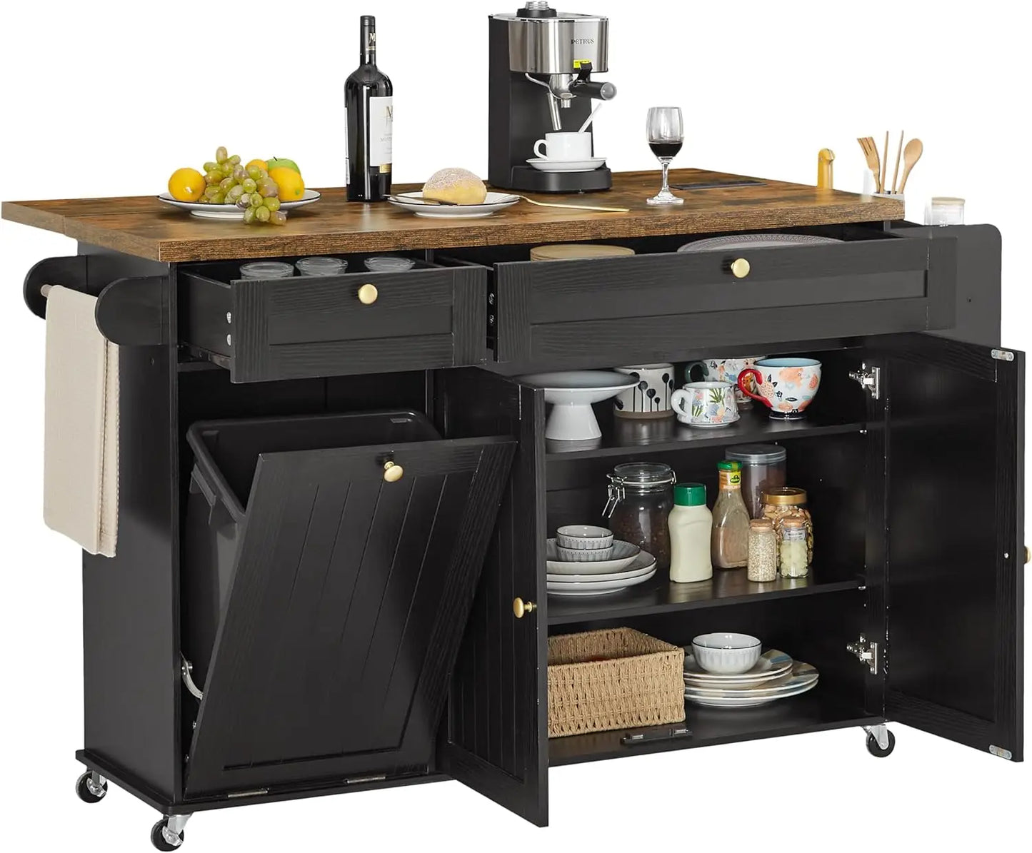 ONBRILL Kitchen Island Cart With Power Outlet And Towel Rack