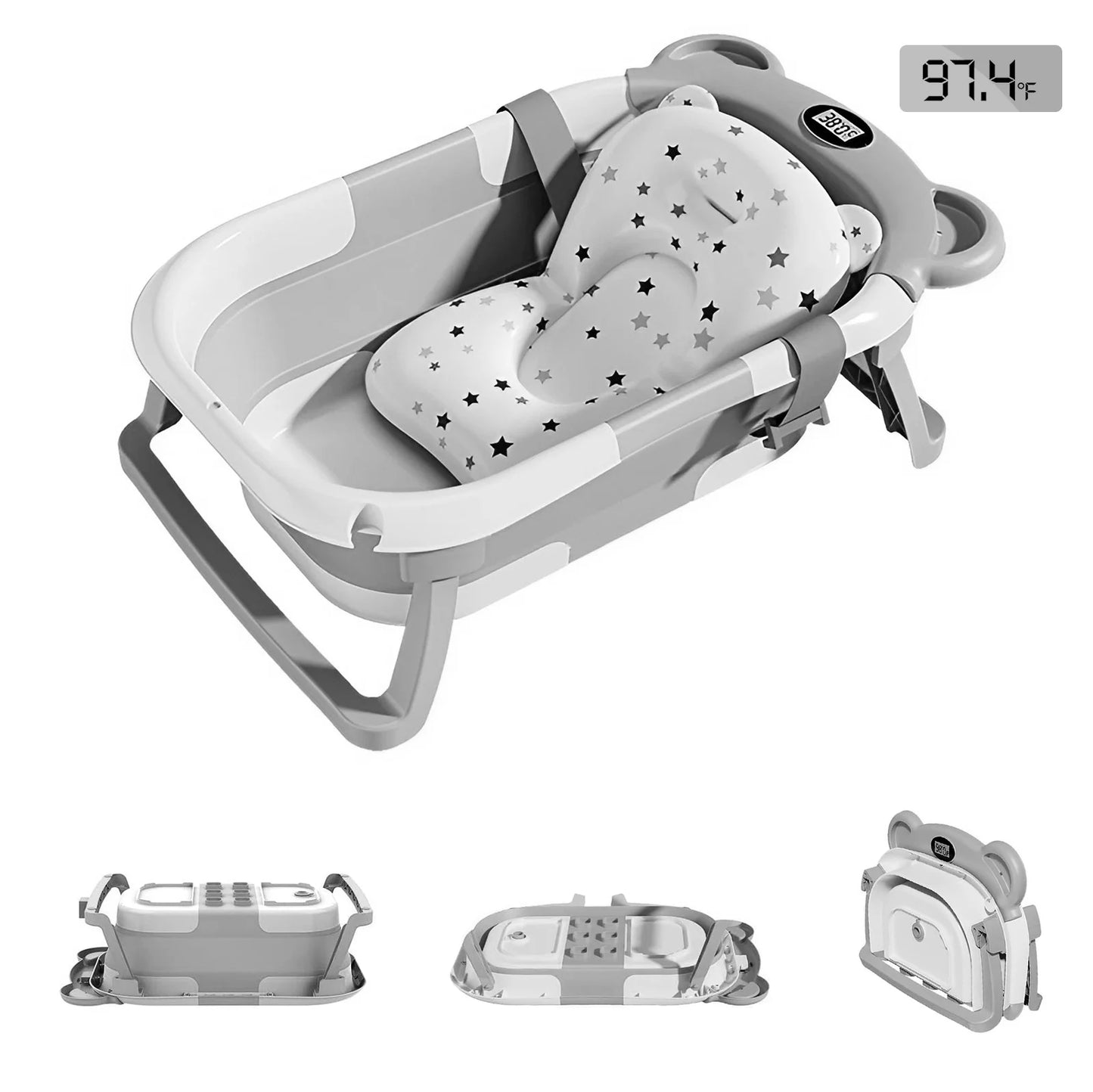 Portable Collapsible Baby Bathtub With Thermometer And Cushion