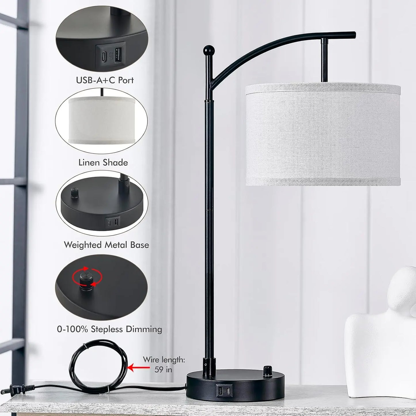 Dimmable Solar Table Lamps With Dual Usb Charging Ports