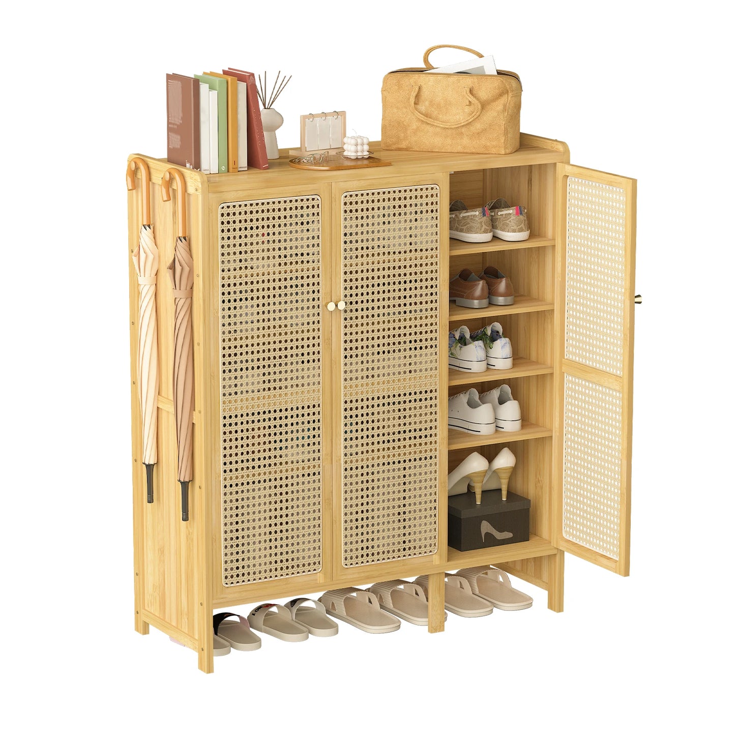 Wisfor Bamboo Shoes Rack Organizer Cabinet With Doors Six Tiers