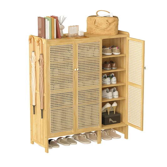 Wisfor Bamboo Shoes Rack Organizer Cabinet With Doors Six Tiers