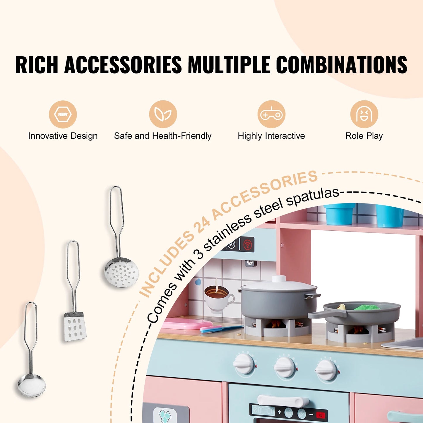 SucceBuy Pretend Play Kitchen Toy Set With Lights And Sounds