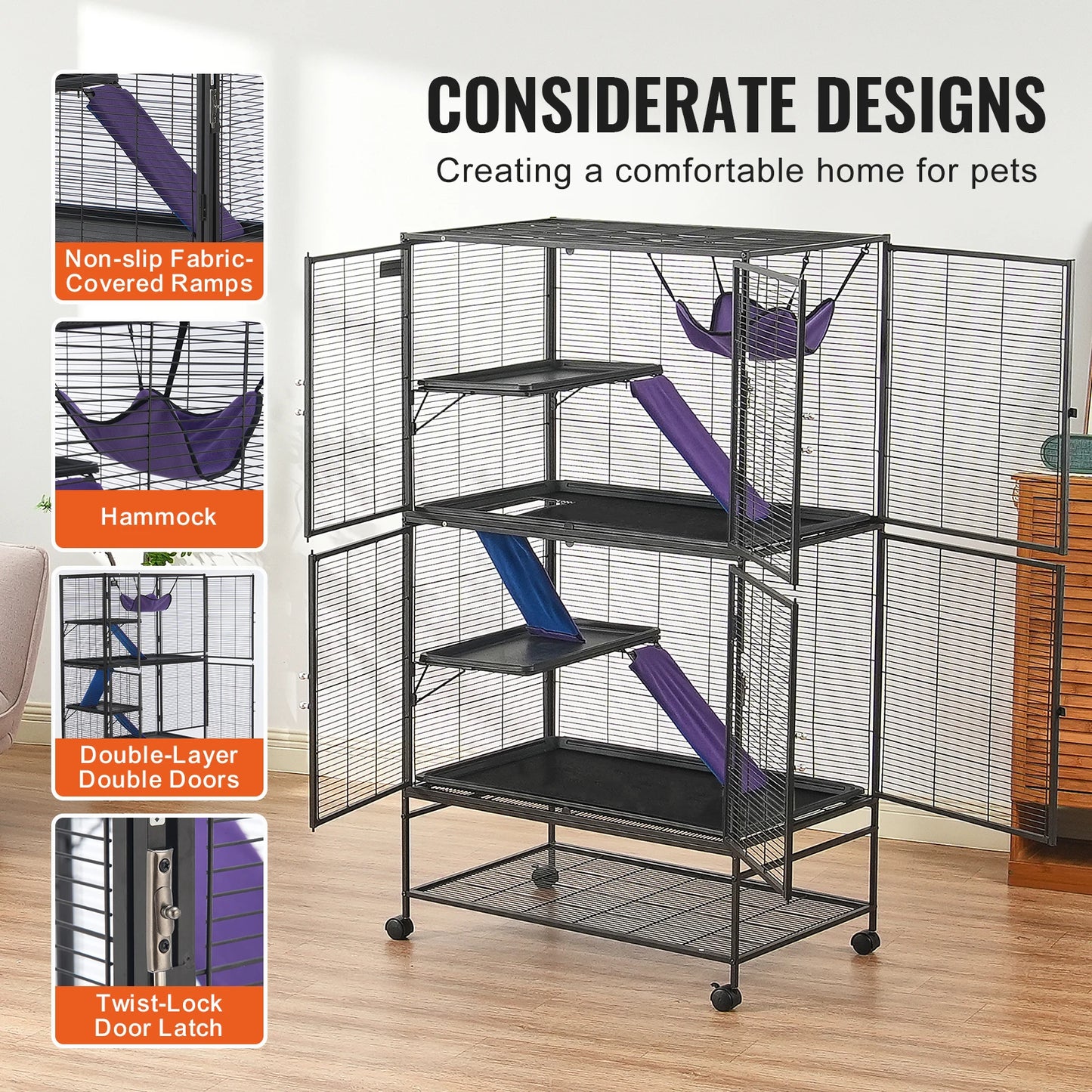SucceBuy Rolling Four Tier Metal Small Animal Cage