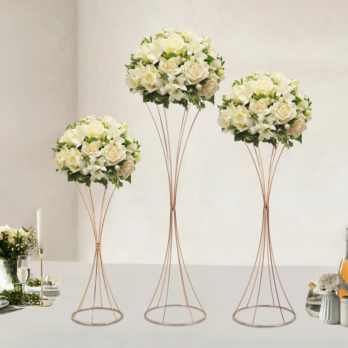 3-Piece Gold Flower Stand Set For Weddings Table Decor Prop