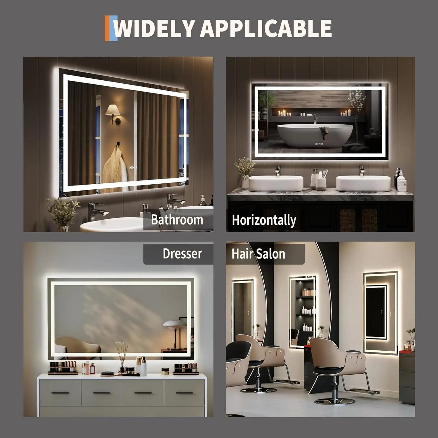 TWISTER.CK LED Bathroom Mirror With Memory Dimmable Anti Fog Backlit Wall Mount