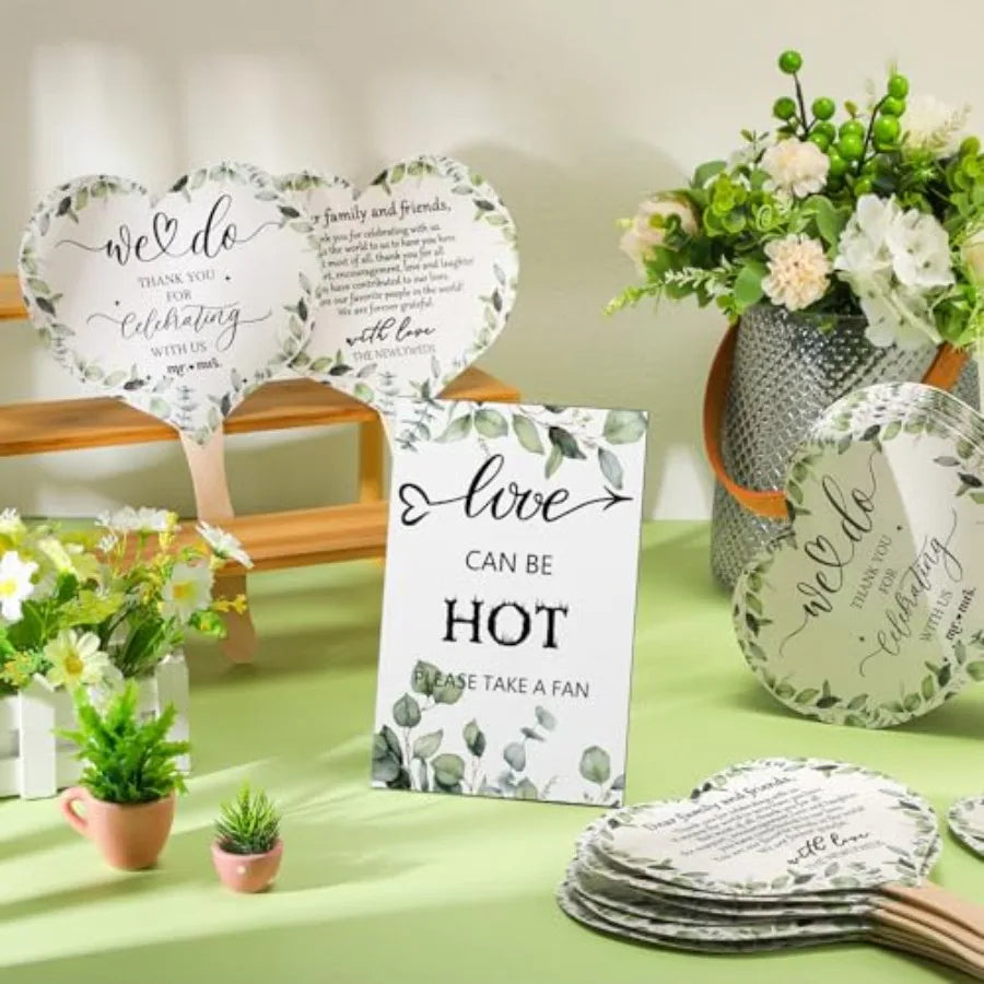 100 Pcs Wedding Handheld Fans Wood Handle And Love Sign