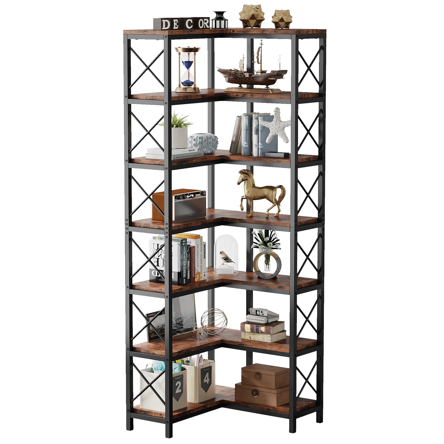 Tribesigns 7 Tier Corner Bookshelf With Metal Frame