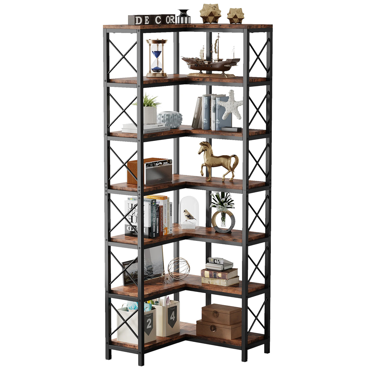 Tribesigns Modern 7 Tier Corner Bookshelf With Metal Frame