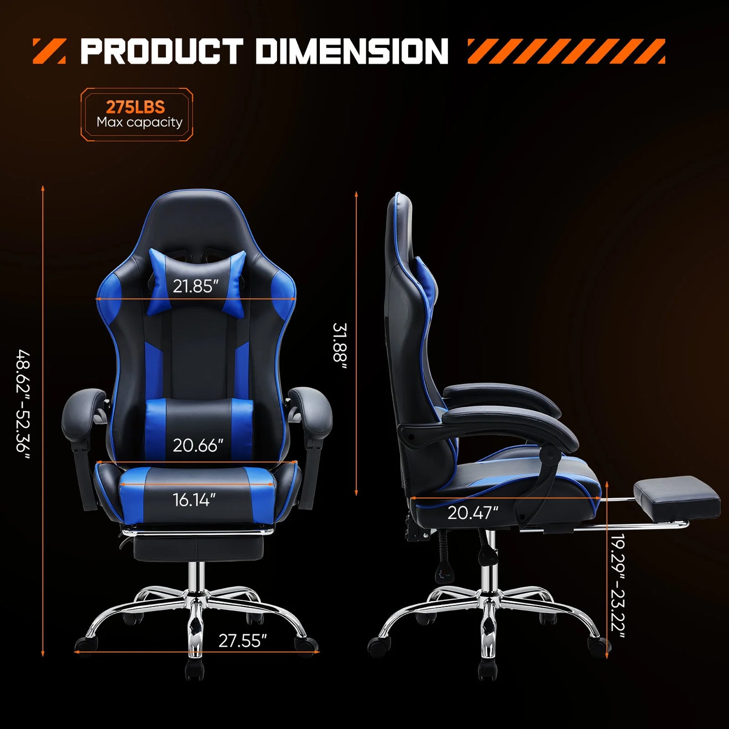 JHK Ergonomic Racing Gaming Chair With Adjustable Height And Headrest