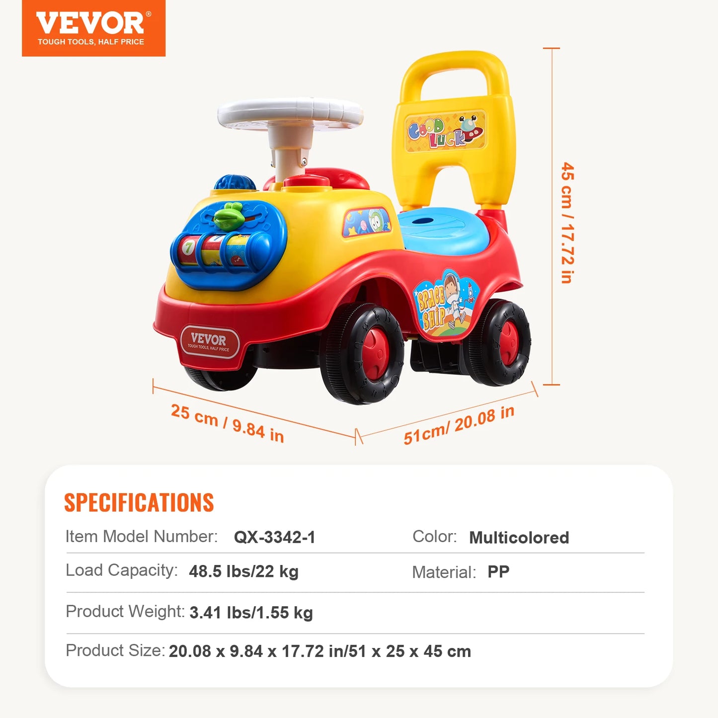 SucceBuy Toddler Ride On Push Car With Music Steering Wheel Seat Storage