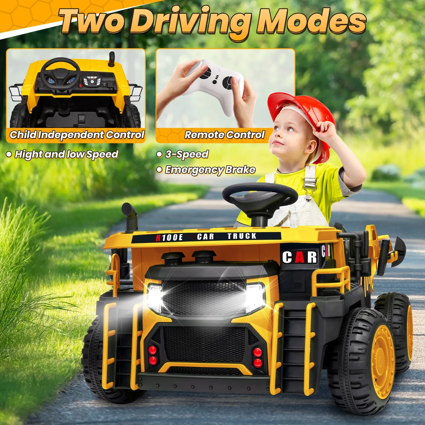 JoyRacer 24V Two Seater Ride On Dump Truck With Remote