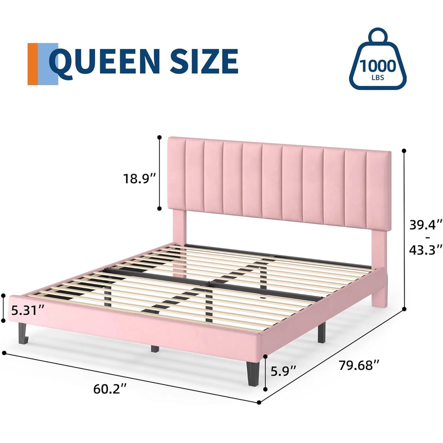 HiMiss Upholstered Platform Bed Frame With Adjustable Tufted Headboard