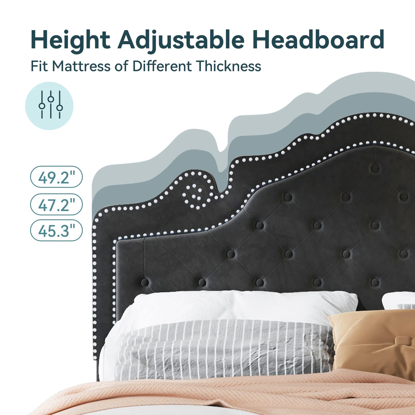 HOOMIC Velvet Tiara Headboard Bed Frame with Storage, Diamond Tufted Upholstered Platform