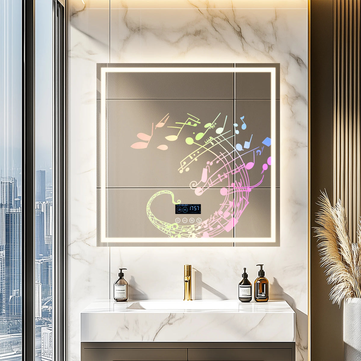 BORWART LED Bathroom Mirror With Bluetooth Clock Anti Fog Backlit Lights