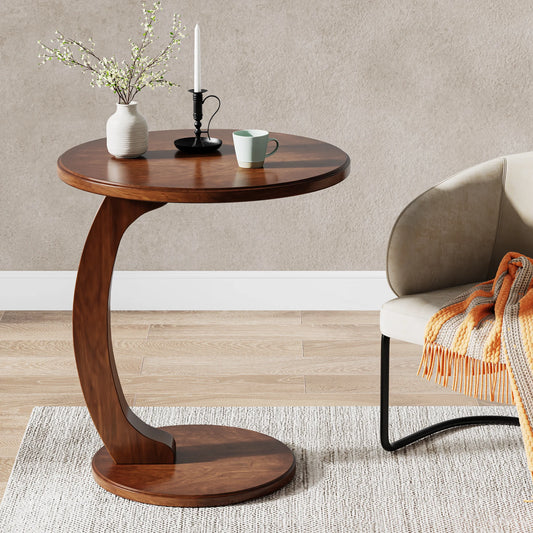 Tribesigns Round Wood C Shaped End Table Mid Century