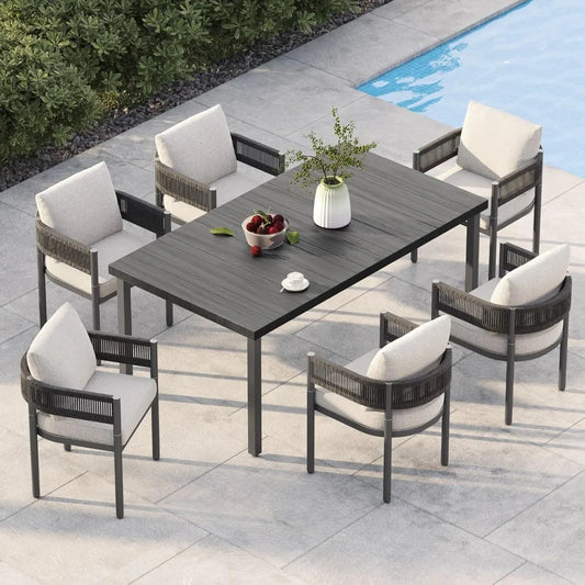 Outdoor Dining Set for Patio Table and Woven Metal Chairs