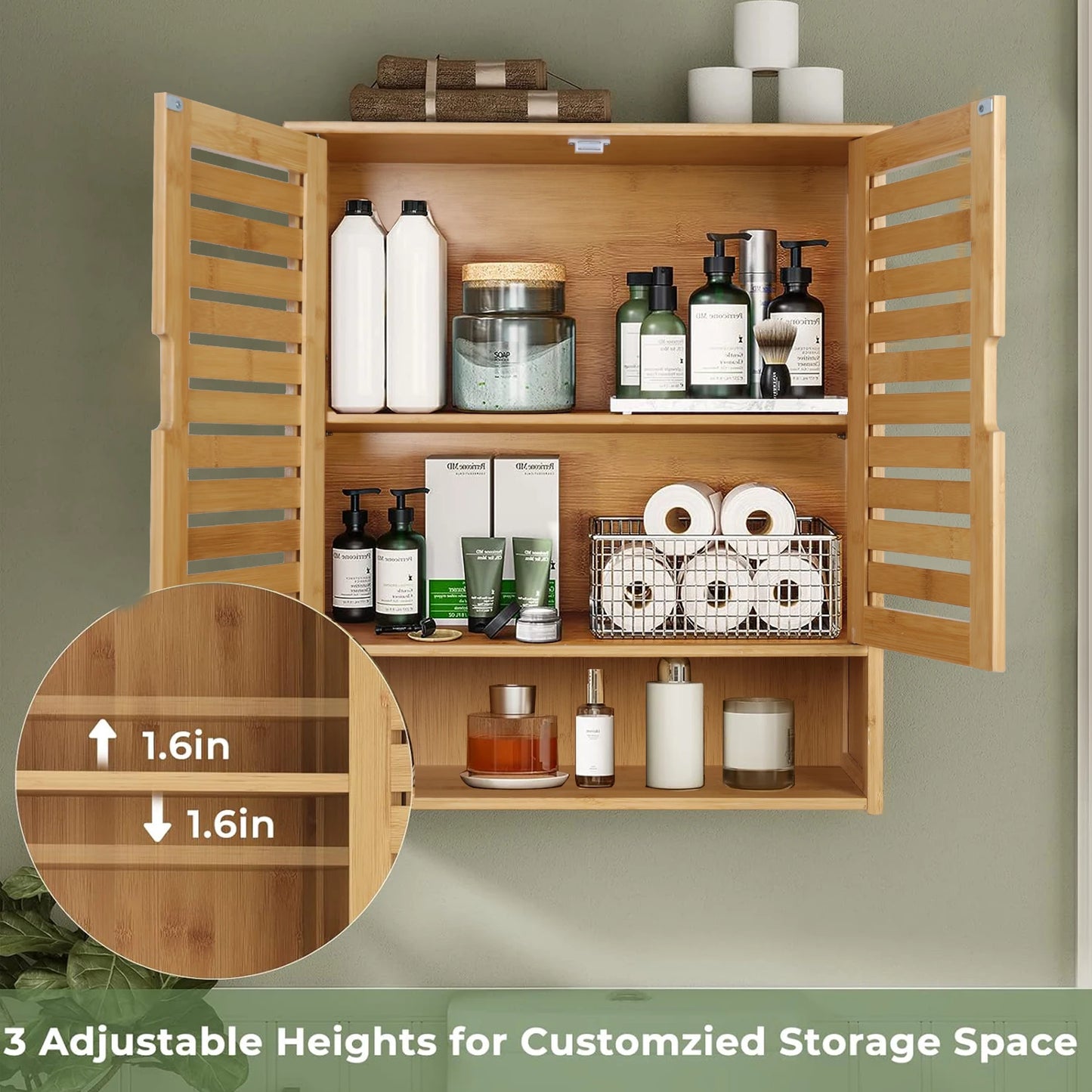 Wisfor Wall Mounted Bamboo Bathroom Cabinet Organizer