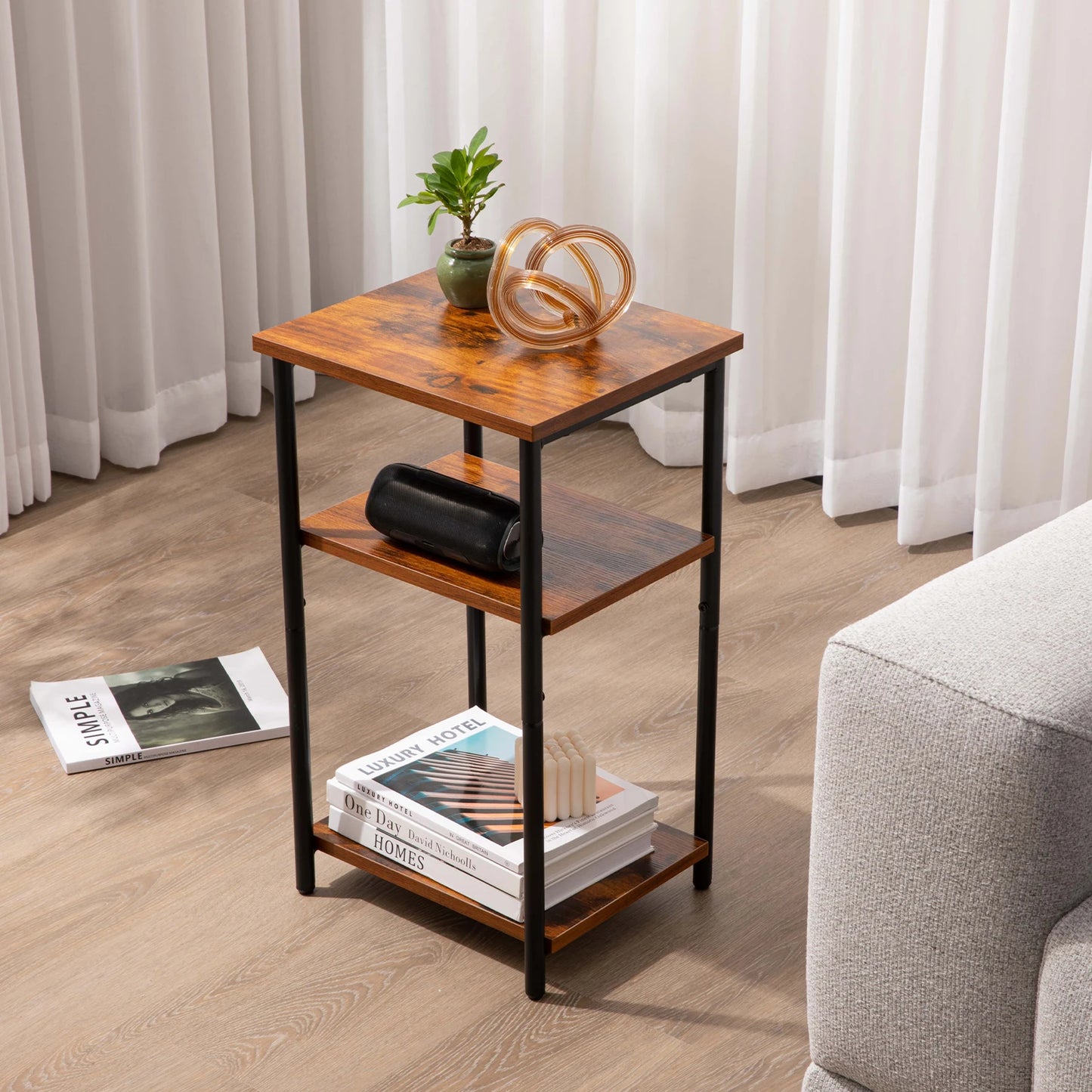 JHK 2/3-Tier Steel Frame End Table With Adjustable Feet