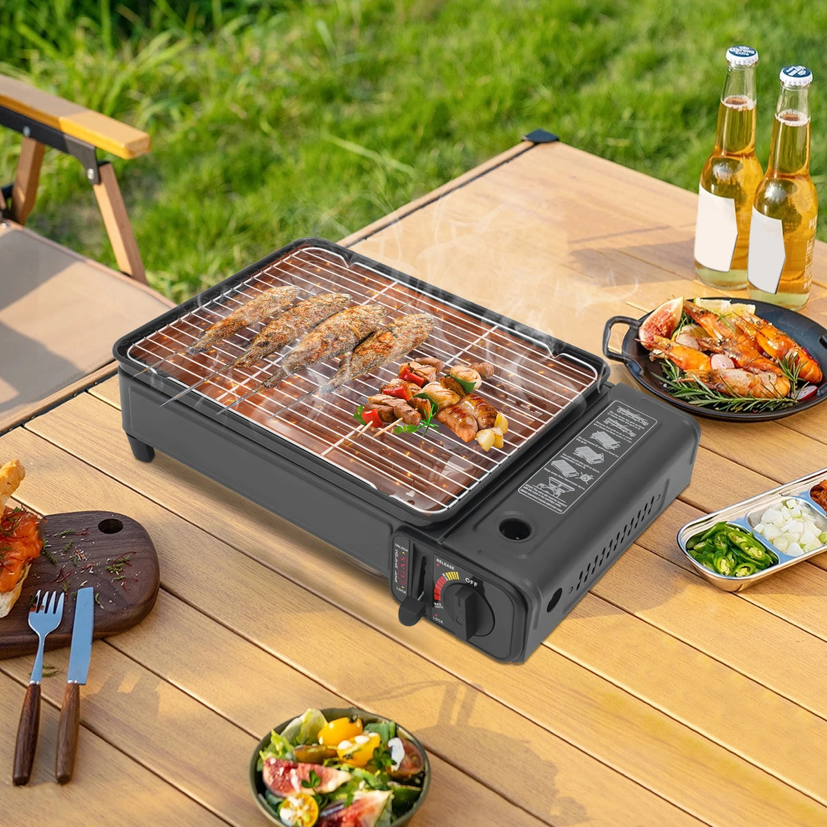 Portable Butane Gas Camping Grill Stove With Piezoelectric Ignition