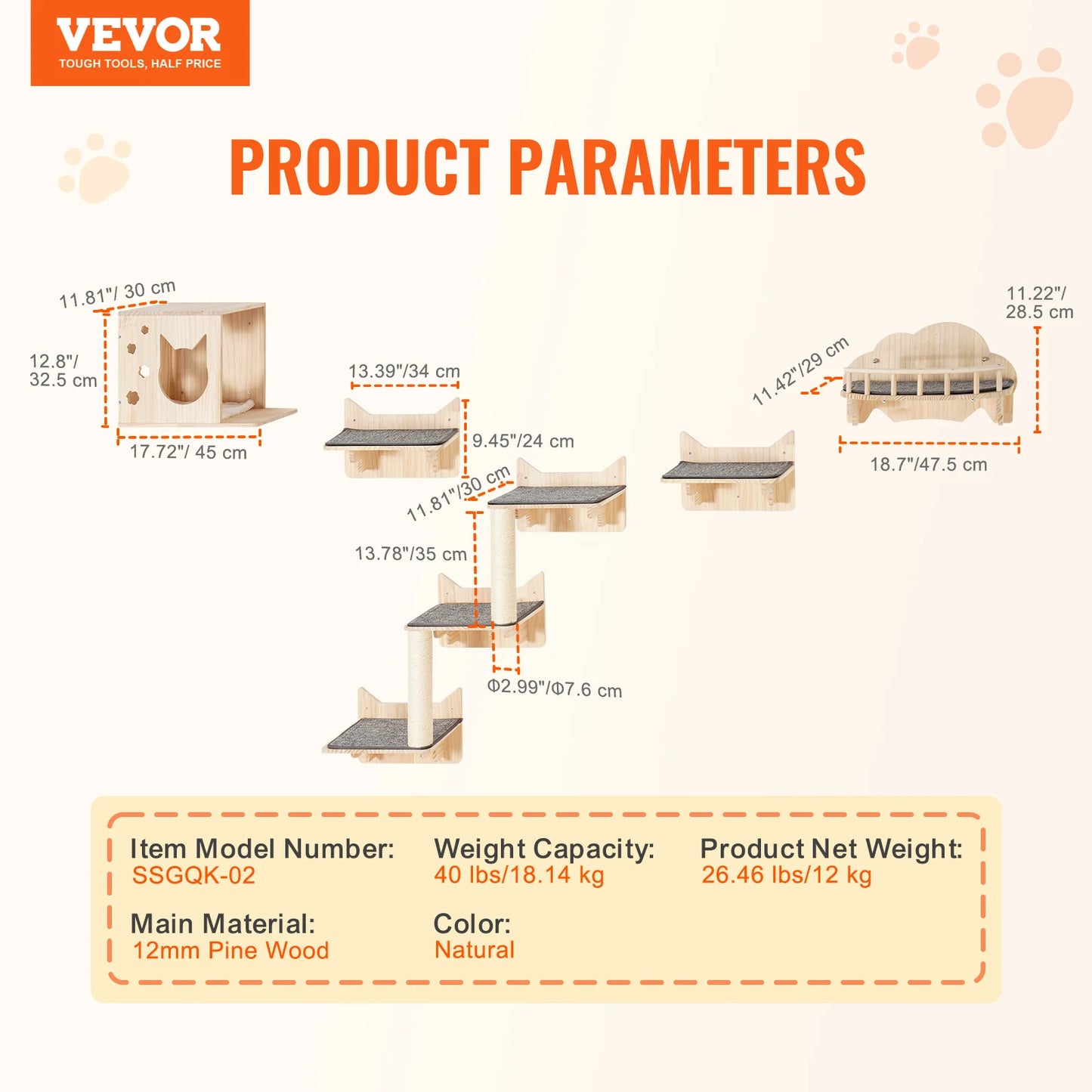 SucceBuy Wall Mounted Cat Shelves With Jumping Boards Perches