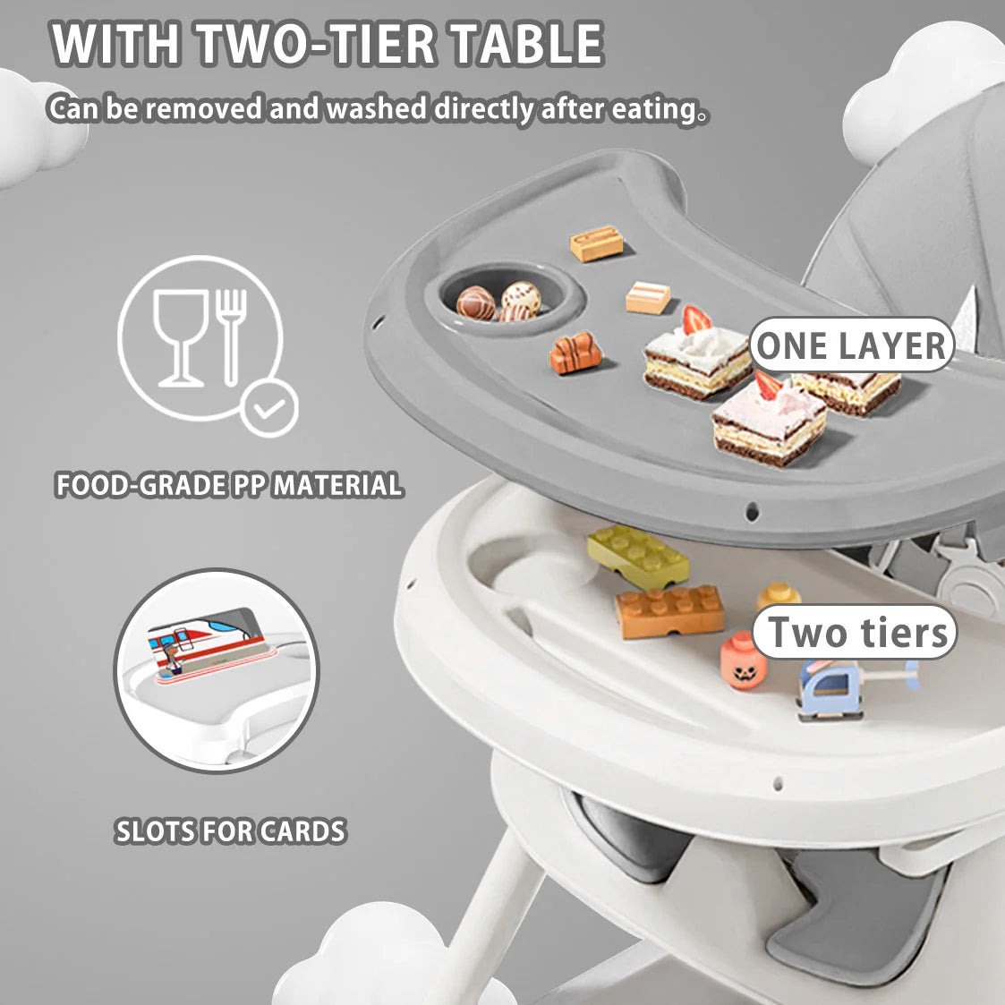 PIORLADO Foldable Baby High Chair With Tray Antislip Pad ToyRack