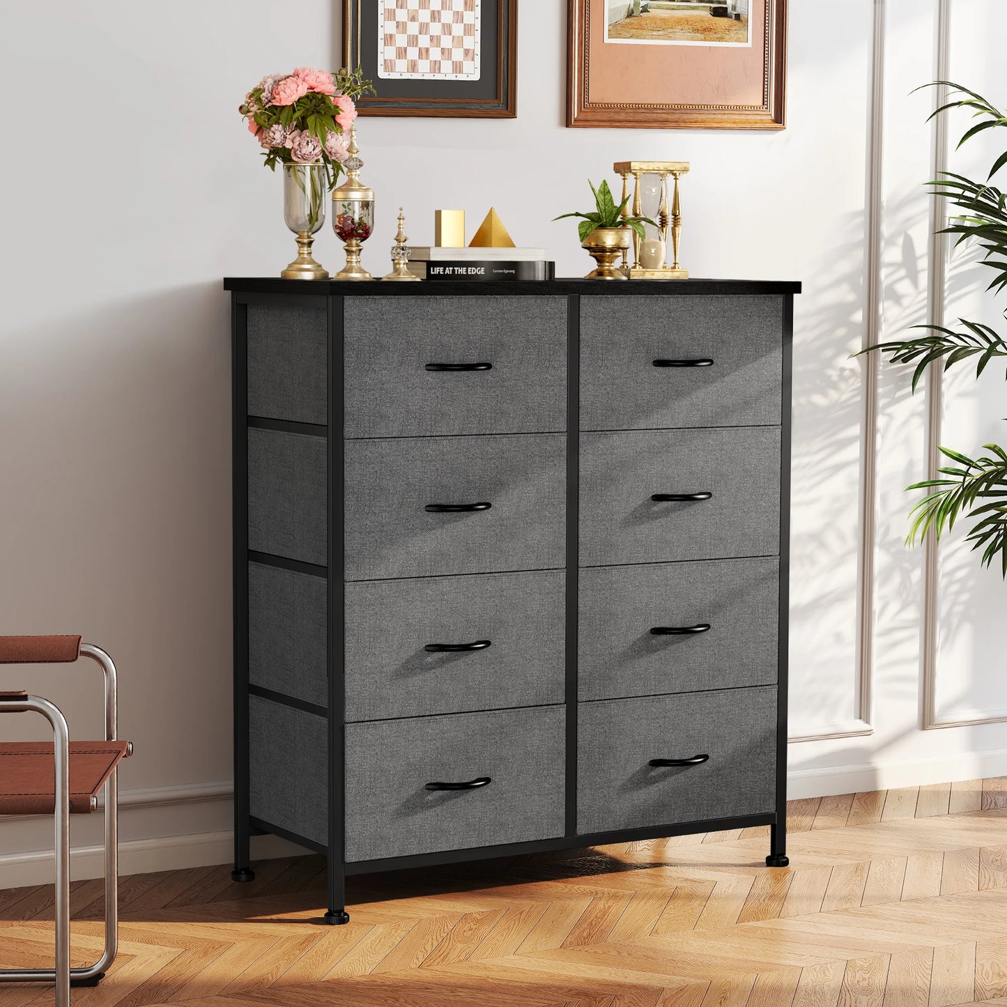 JHK 8 Drawer Fabric Dresser Wardrobe With Steel Frame