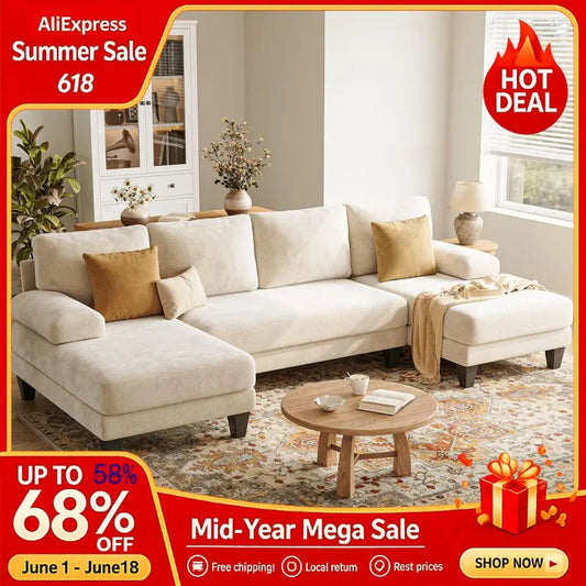 MBVM UShaped Sectional Sofa 112Inch With Double Chaise Warm White