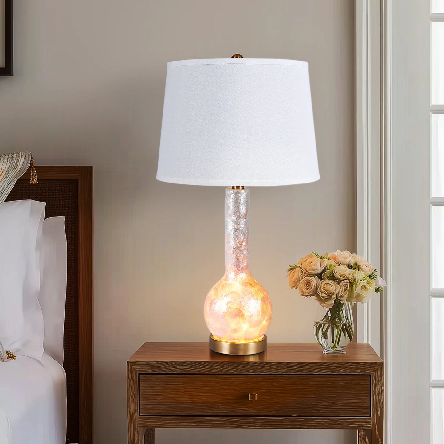 Luxury Crystal Glass Table Lamp With Opal Shade For Bedroom